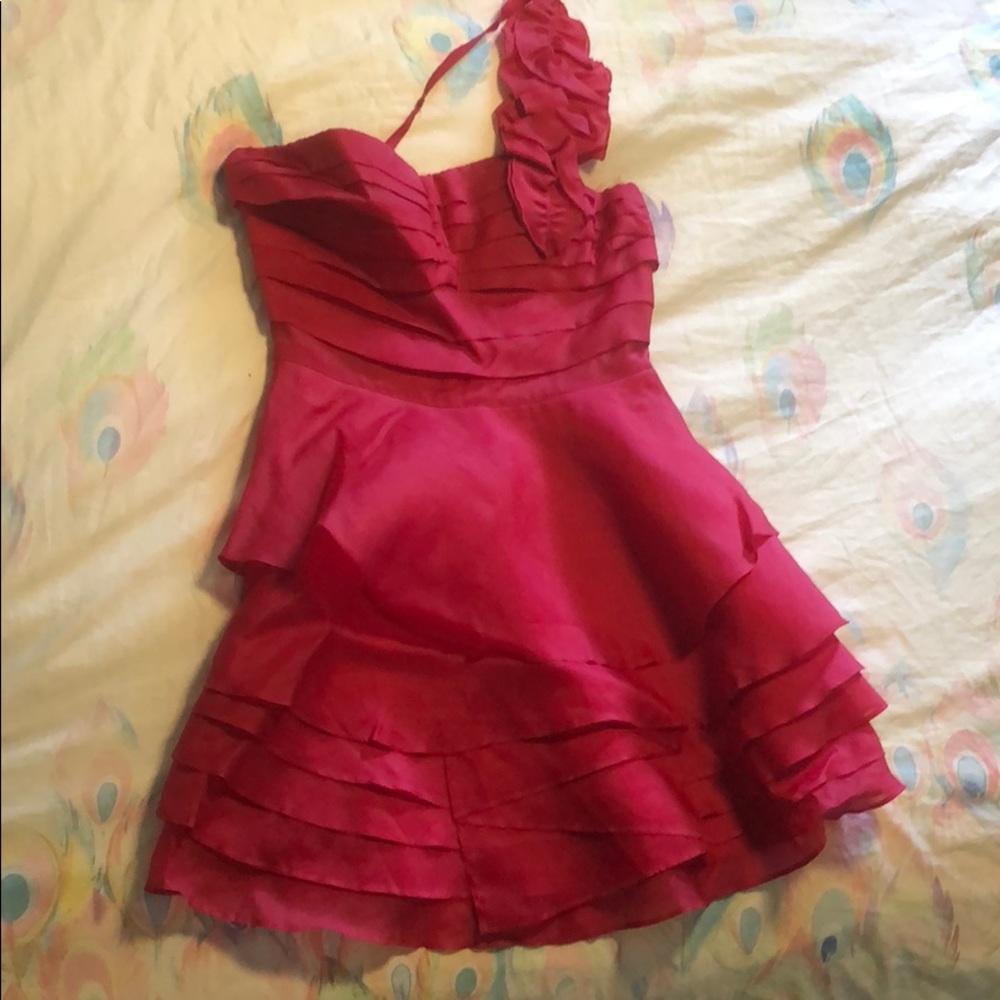 One Strap Megenta Chiffon Cocktail Bebe Dress 6